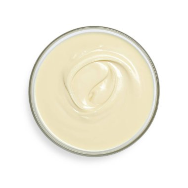 Lezzetli eritilmiş çikolata kasede izole edilmiş, beyaz manzaralı.