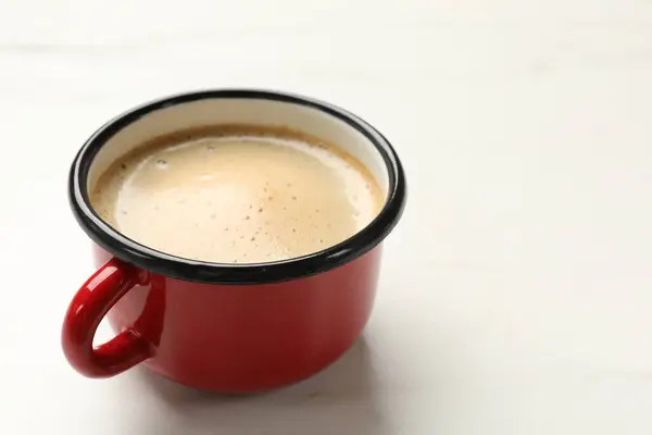 Kopje Aromatische Koffie Witte Tafel Close Ruimte Voor Tekst — Stockfoto