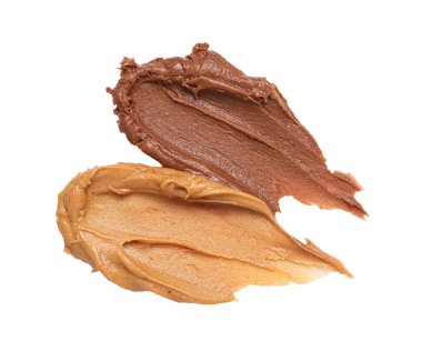 Farklı fındık ezmelerinin kokusu beyaz, üst görünümde izole