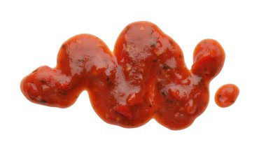 Domates sosu beyaza izole edilmiş, üst görünüm