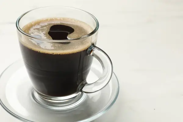 Kopje Aromatische Koffie Witte Tafel Close Ruimte Voor Tekst — Stockfoto