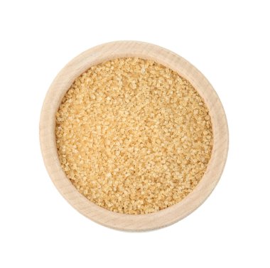 Kahverengi şeker beyaz kasede izole, üst manzara