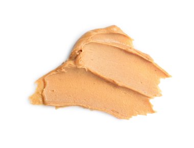 Lezzetli fındık ezmesinin kokusu beyaza izole edilmiş, üst manzara