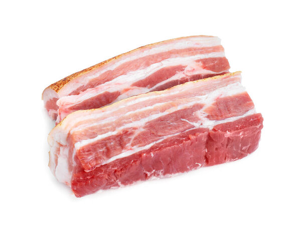 Pieces of raw pork belly isolated on white