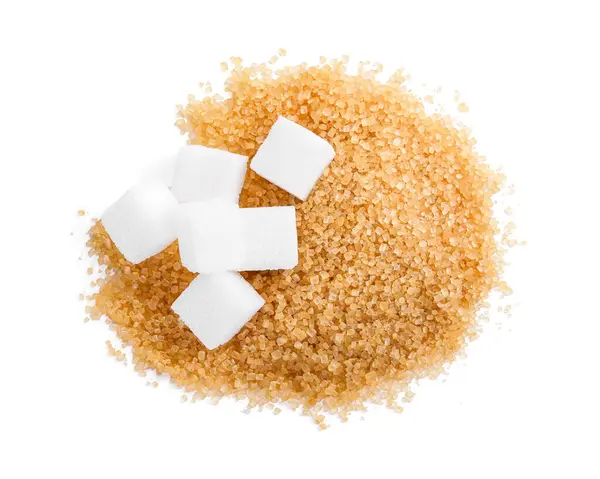 Different Types Sugar Isolated White Top View — Stock Photo, Image