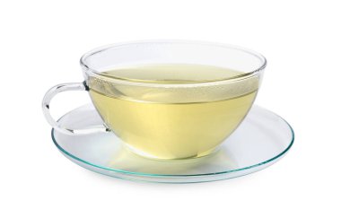 Beyazlar üzerinde izole edilmiş taze yeşil çay.