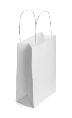 Beyaza izole edilmiş bir kese kağıdı. Tasarım için model