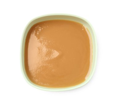 Beyaz tenceredeki leziz bebek mamaları, üst manzara.