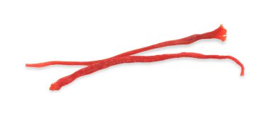 Aromatik safran lekeleri beyaz, üst görünümde izole edilmiş.