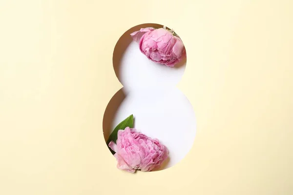 ピンクの花 トップビューのグリーティングカードデザイン ハッピーインターナショナル ウィメンズデー — ストック写真