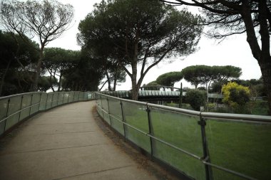 Bulutlu bir günde güzel yeşil parktaki patika manzarası