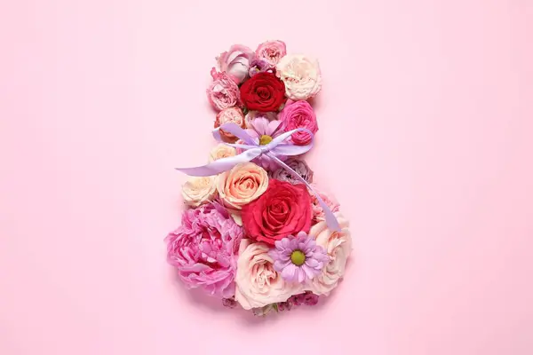 Μαρτίου Σχεδιασμός Ευχετήριας Κάρτας Όμορφα Λουλούδια Ροζ Φόντο Κορυφαία Προβολή — Φωτογραφία Αρχείου