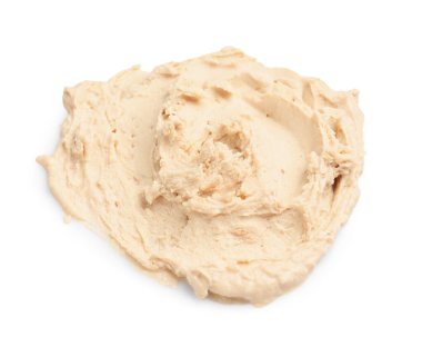 Beyaza izole edilmiş lezzetli fındık ezmesi örneği