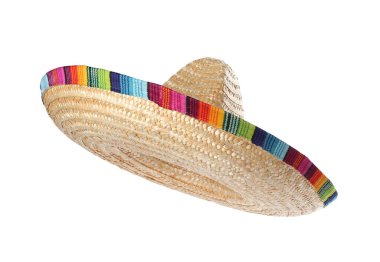 Bir Meksikalı sombrero şapkası beyaza izole edilmiş.