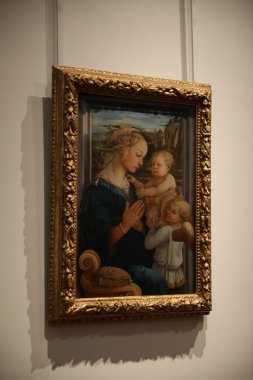Florence, İtalya - 8 Şubat 2024: Uffizi galerisinde Filippo Lippi 'nin ünlü tablosu 