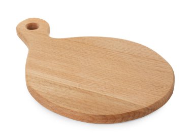 Beyaz üzerine izole edilmiş bir tahta kesme tahtası.