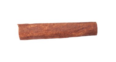 Beyaz üzerine izole edilmiş bir aromatik tarçın çubuğu.