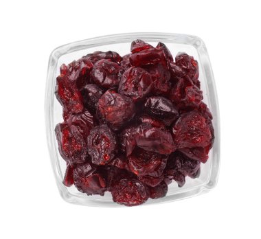 Cam kasede kurumuş yaban mersini. Beyazın üstünde izole edilmiş.