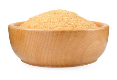 kase üzerinde beyaz izole kahverengi şeker