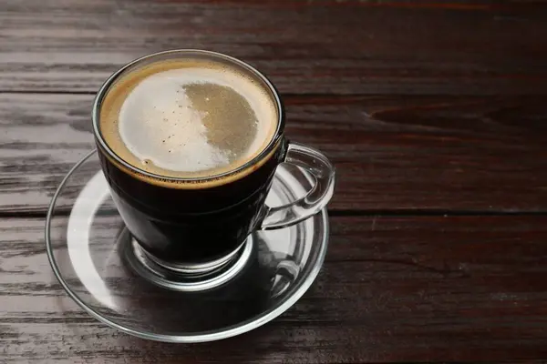 Kopje Aromatische Koffie Houten Tafel Close Ruimte Voor Tekst — Stockfoto
