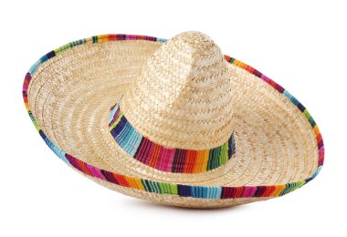 Bir Meksikalı sombrero şapkası beyaza izole edilmiş.