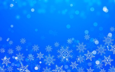Mavi arka planda güzel kar taneleri, çizimler. Metin için boşluk
