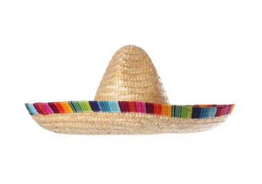 Bir Meksikalı sombrero şapkası beyaza izole edilmiş.
