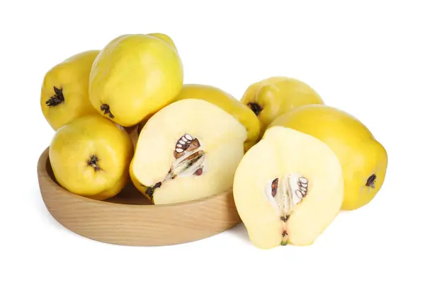 Ripe Whole Cut Quinces Isolated White Royalty Free Stock Photos