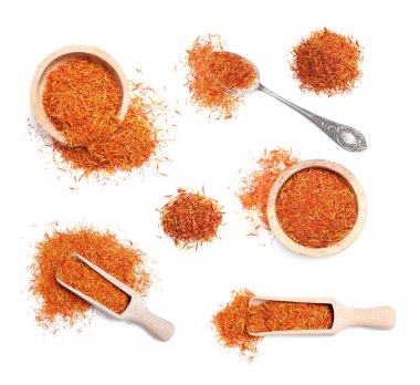 Aromatik safran beyaza izole edilmiş, üst görünüm