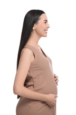 Güzel, mutlu, hamile bir kadın.