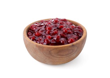 Beyaza izole edilmiş taze yaban mersini sosu.