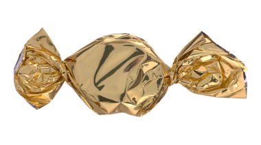 Altın sarmalayıcı üzerinde beyaz izole şeker