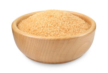 kase üzerinde beyaz izole kahverengi şeker