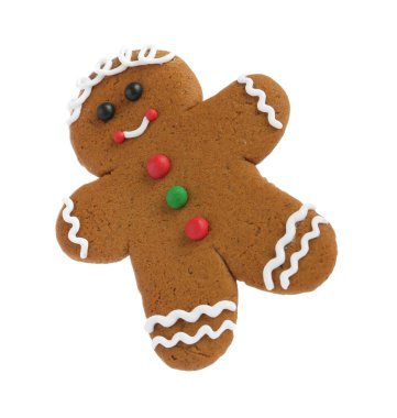 Beyaz üzerinde izole edilmiş zencefilli kurabiye şeklinde Noel kurabiyesi.