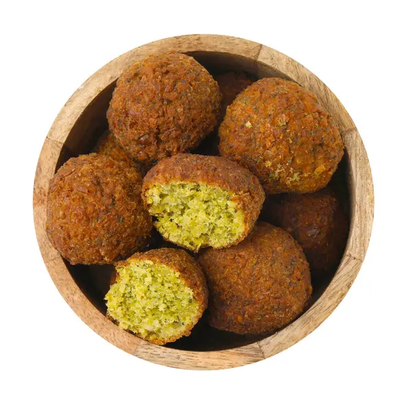 Nefis falafel topları beyaz kasede izole edilmiş, üst manzara