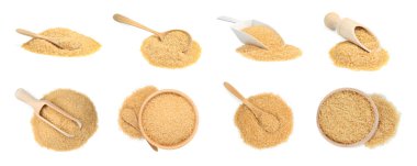 Granüle kahverengi şeker beyaz üzerine izole, set