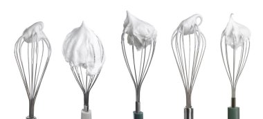 Beyaz üzerine izole krema ile birçok farklı çırpma, koleksiyon