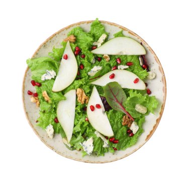 Lezzetli armut salatası, beyaz, üst manzara