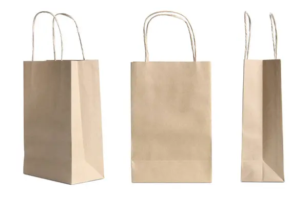 stock image Kraft paper bags isolated on white, set