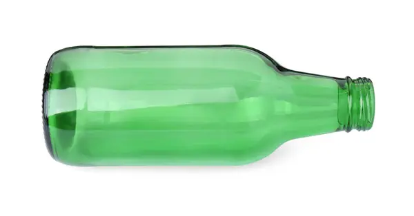 Одна Пустая Зеленая Бутылка Пива Изолированная Белом — стоковое фото