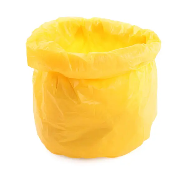 Yellow Plastic Garbage Bag Isolated White — Stock Photo, Image