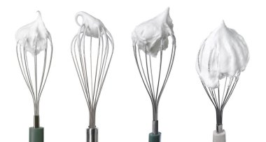 Beyaz üzerine izole krema ile birçok farklı çırpma, koleksiyon