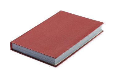 Bir kapalı kırmızı ciltli kitap beyaza izole edilmiş.