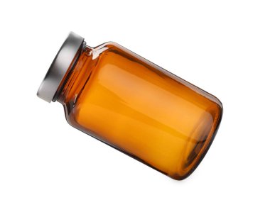 Boş cam hap şişesi beyaza izole edilmiş.