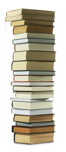 Vysoká Zásoba Mnoha Různých Knih Izolovaných Bílém — Stock fotografie