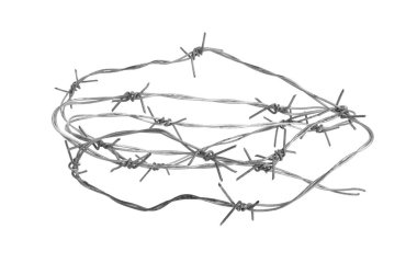 Parlak metal dikenli tel beyaza izole edilmiş.