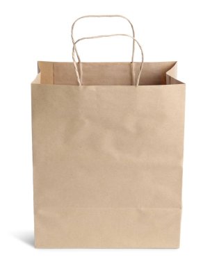 Beyaza izole edilmiş bir kese kağıdı. Tasarım için model