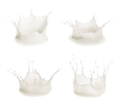 Beyazlara izole edilmiş süt damlaları, set