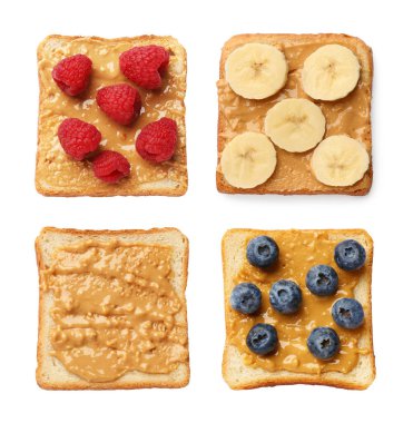 Farklı lezzetli fıstık ezmeli sandviçler.