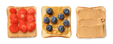 Farklı lezzetli fıstık ezmeli sandviçler.